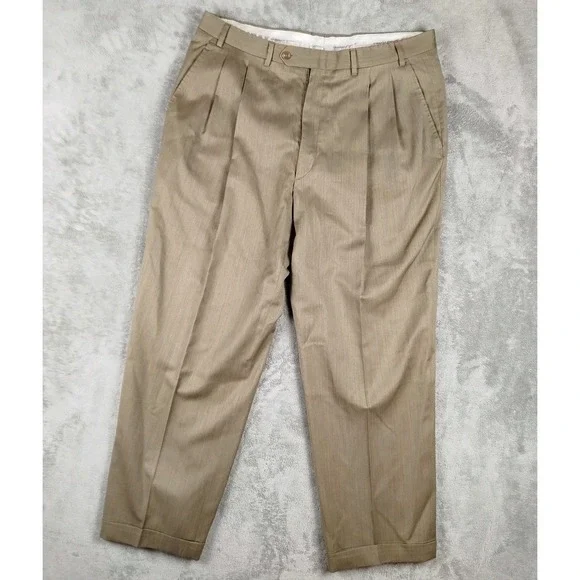 Canali Proposta Pants Mens 36/52 Tan Wool Pleated Dress Trousers Made Italy - Picture 1 of 11